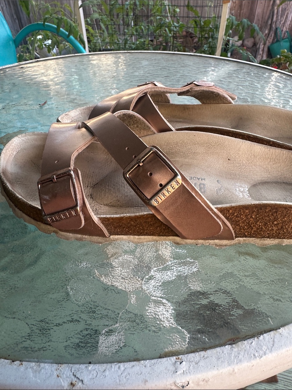 Rose Gold Cross Strap Birkenstock Slides - Picture 3 of 6